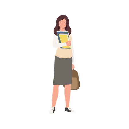 Female student holding book with bag  Illustration