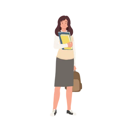 Female student holding book with bag  Illustration
