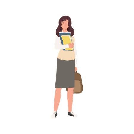 Female student holding book with bag  Illustration
