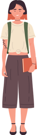Female student holding books  Illustration