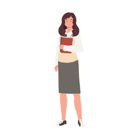 Female student holding books  Illustration