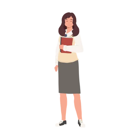 Female student holding books  Illustration