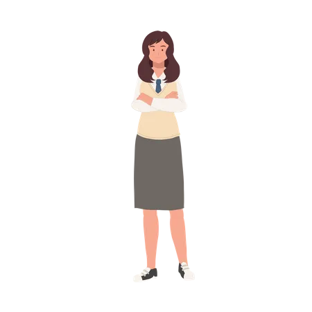 Learning And Education Concept Korean Student Character Full Length Of Female Student In School Uniforms Illustration