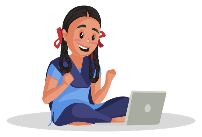 Female student learning from laptop  Illustration