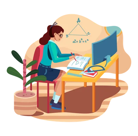 Female student learning online  Illustration