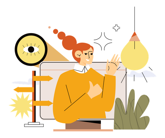 Female Student learning online  Illustration