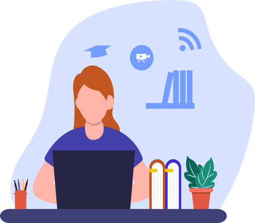 Female student learning online  Illustration