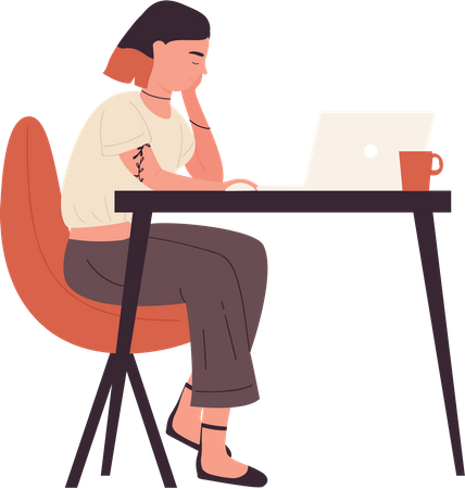 Female student learning online  Illustration