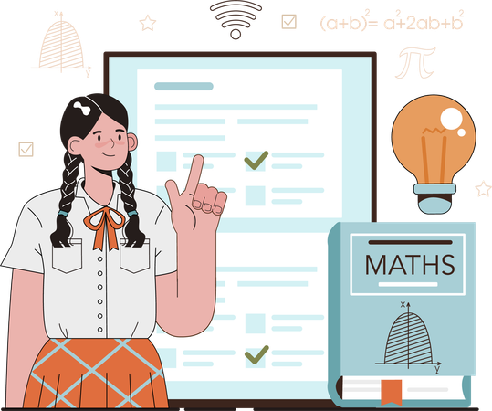 Female student learns from online maths class  Illustration