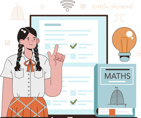 Female student learns from online maths class  イラスト