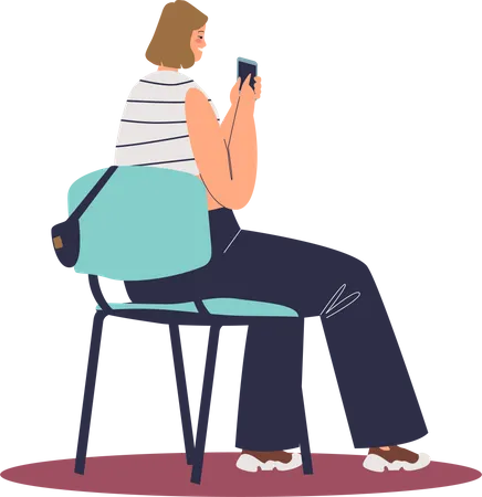 Girl Sit On Chair With Smartphone In Hands Female Student Making Notes To Mobile Phone While Listening To Lecture Or Training Cartoon Flat Vector Illustration Illustration