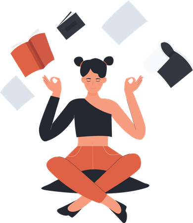 Female student meditating  Illustration