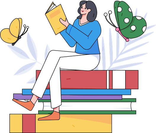 Female student preparing for exams  Illustration