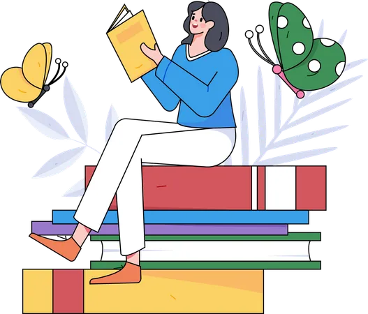 Female student preparing for exams  Illustration