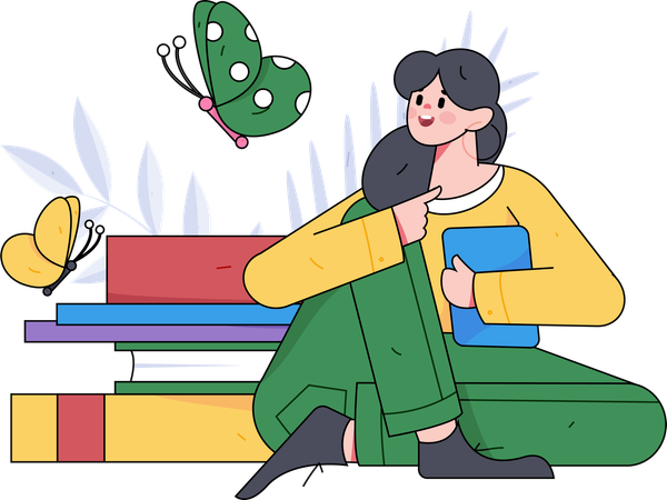 Female student preparing for exams  Illustration