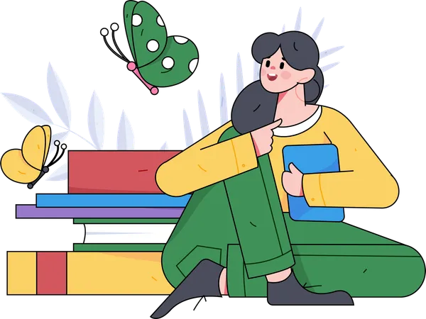 Female student preparing for exams  Illustration