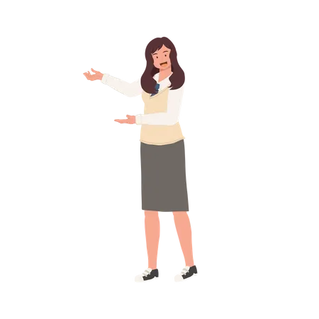 Learning And Education Concept Korean Student Character Full Length Of Female Student In School Uniforms Proud To Present Illustration