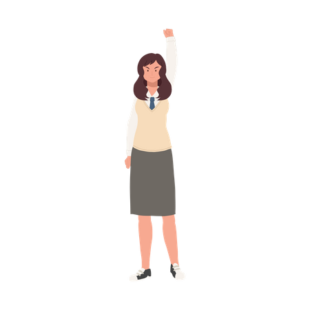 Female student raise hand up  Illustration
