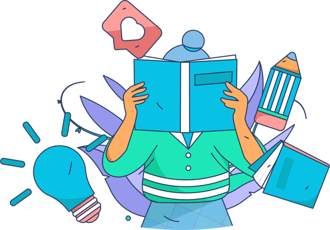 Female student reading book  Illustration