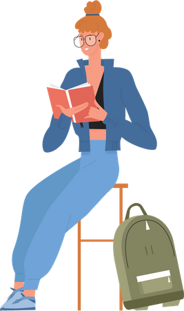 Female student reading book  Illustration