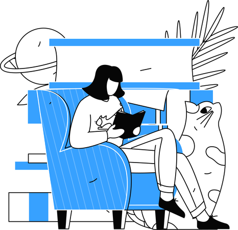 Female student reading book for exams  Illustration