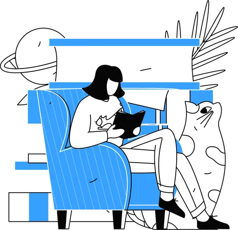 Female student reading book for exams  Illustration