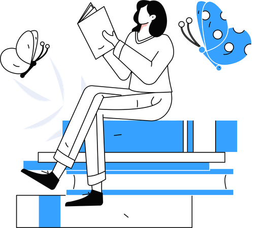 Female student reading book  Illustration