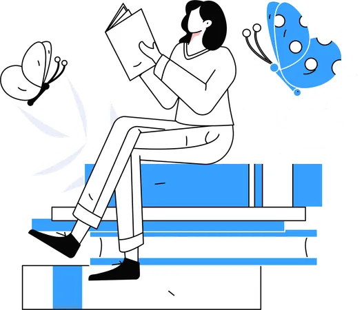 Female student reading book  Illustration