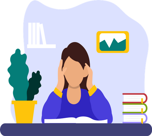 Female student reading book  Illustration