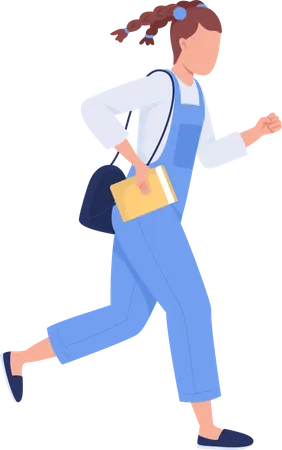 Female student running to school  Illustration