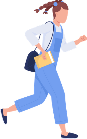 Female student running to school  Illustration