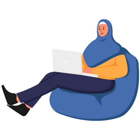 Female Student Sitting Studying Using Laptop  Illustration