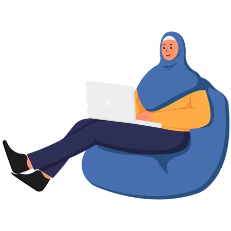 Female Student Sitting Studying Using Laptop  Illustration