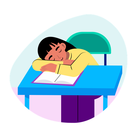 Female Student sleeping on bench  Illustration