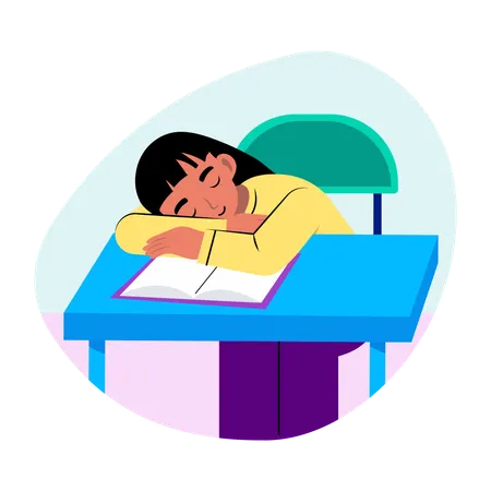 Female Student sleeping on bench  Illustration