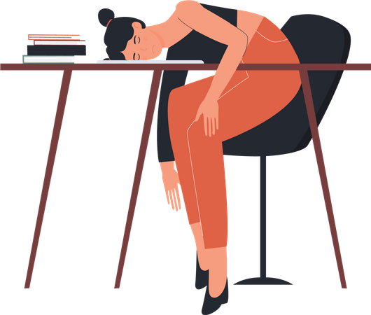 Female student sleeping on desk  Illustration