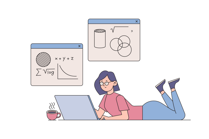Female Student Studying Online  Illustration