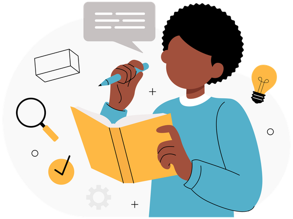 Female student taking notes on lesson material  Illustration