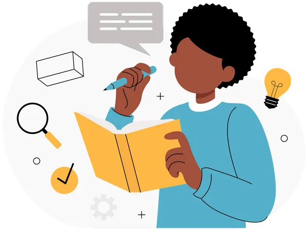 Female student taking notes on lesson material  Illustration