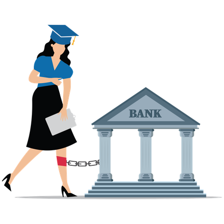 Female student trapped in heavy education loan costs  Illustration