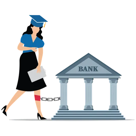 Female student trapped in heavy education loan costs  Illustration
