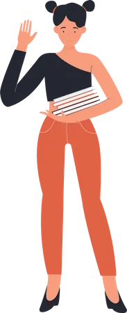 Female student waiving hand  Illustration