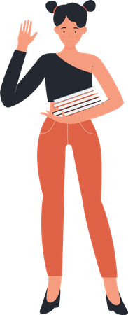 Female student waiving hand  Illustration