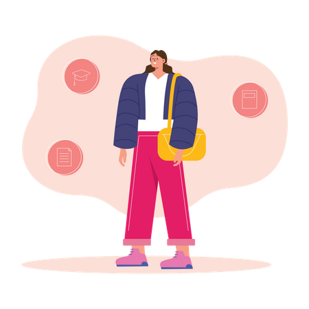 Female student with bag  Illustration