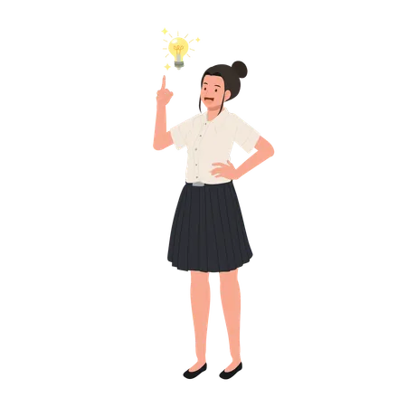 Female Student with Light Bulb Idea  Illustration