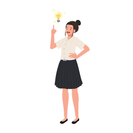 Female Student with Light Bulb Idea  Illustration