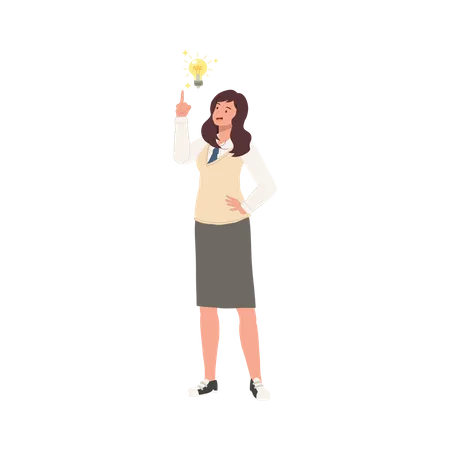 Learning And Education Concept Korean Student Character Full Length Of Female Student In School Uniforms Have Some New Idea Illustration