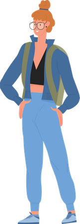 Female student with schoolbag  Illustration