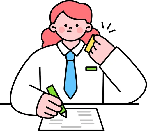 Female student write exam paper  Illustration