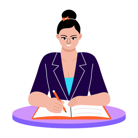 Female student writing assignment  Illustration